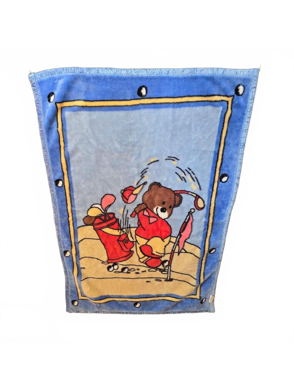 Vintage Plush Baby Throw Blanket Blue Golfer Golf Teddy Bear Japanese Japan